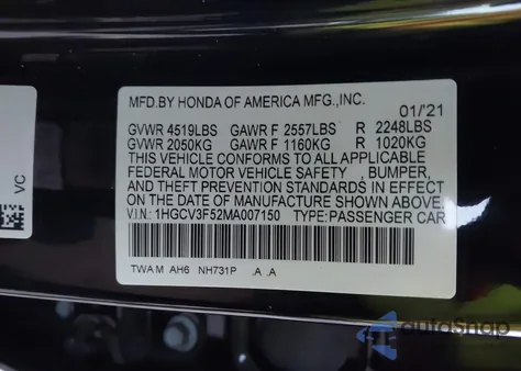 2021 Honda Accord Hybrid Ex-L from USA, damaged, VIN 1HGCV3F52MA007150